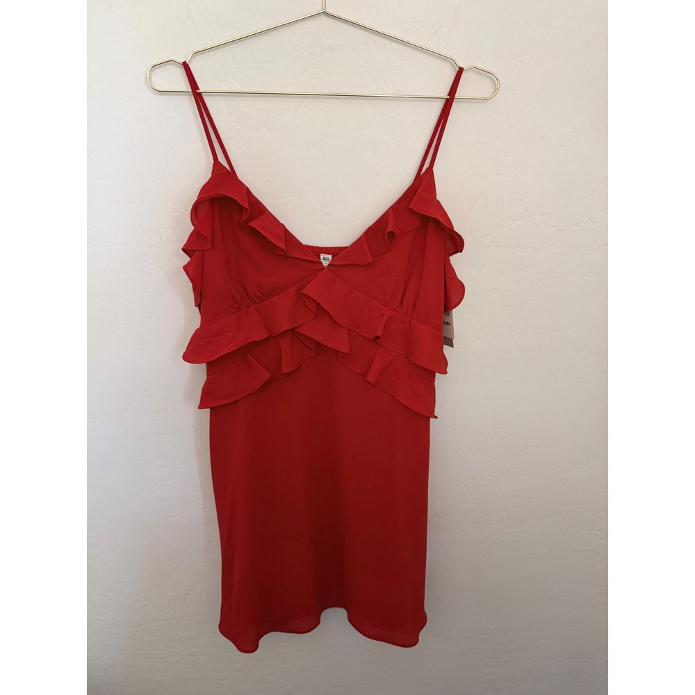 BP. Womens Red Ruffle Tiered V-Neck Mini Cocktail Dress M NEW Romantic Coquette